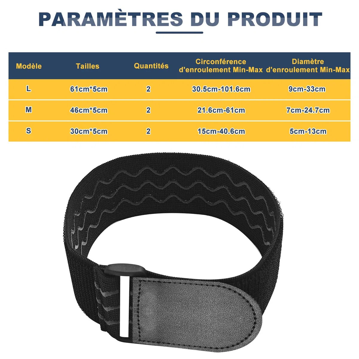 Upbeat Sangles Elastiques avec Anti-dérapantes 3 tailles(61/46/30cm x 5cm), Attache Cable Scratch Multi-Usages pour Vélo, protection de pantalons, bagages, tapis de yoga, camping, tuyaux, câbles etc