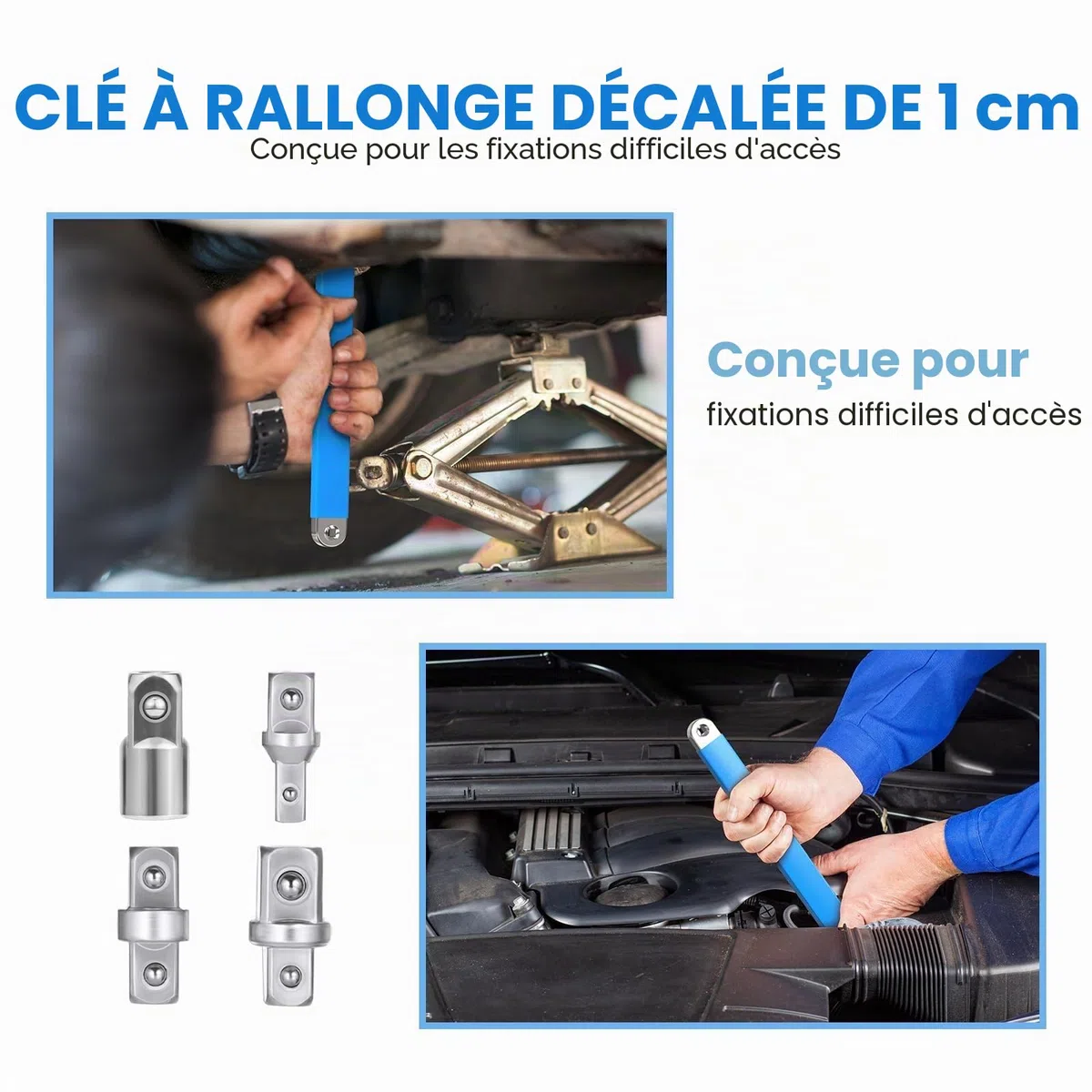 Ensemble de Clés à Douille à Rallonge Décalée Prêtes pour L'impact Professionnel, Barre D'extension à Cliquet, Rallonge de Clé Dynamométrique, Prolongateur de Cliquet, Clé à Espace Restreint Prolongée