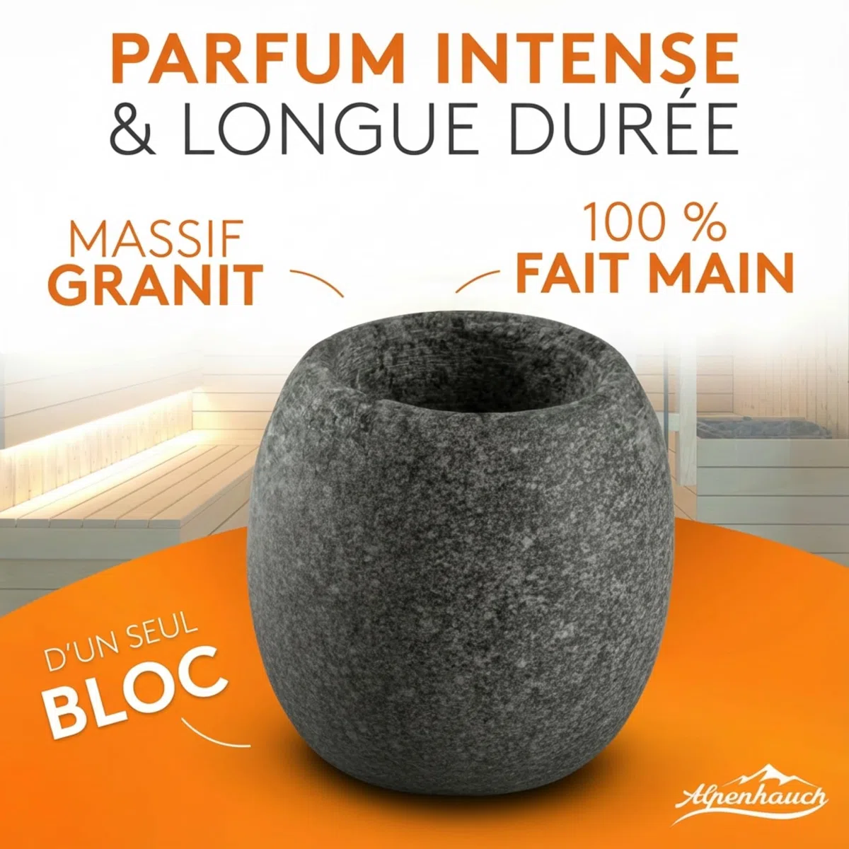 ALPENHAUCH Œuf de sauna en pierre de stéatite massif [5x5cm] - Bol aromatique pour sauna résistant à la chaleur pour un parfum intense - Œuf de sauna naturel pour cristaux de menthol et huiles de