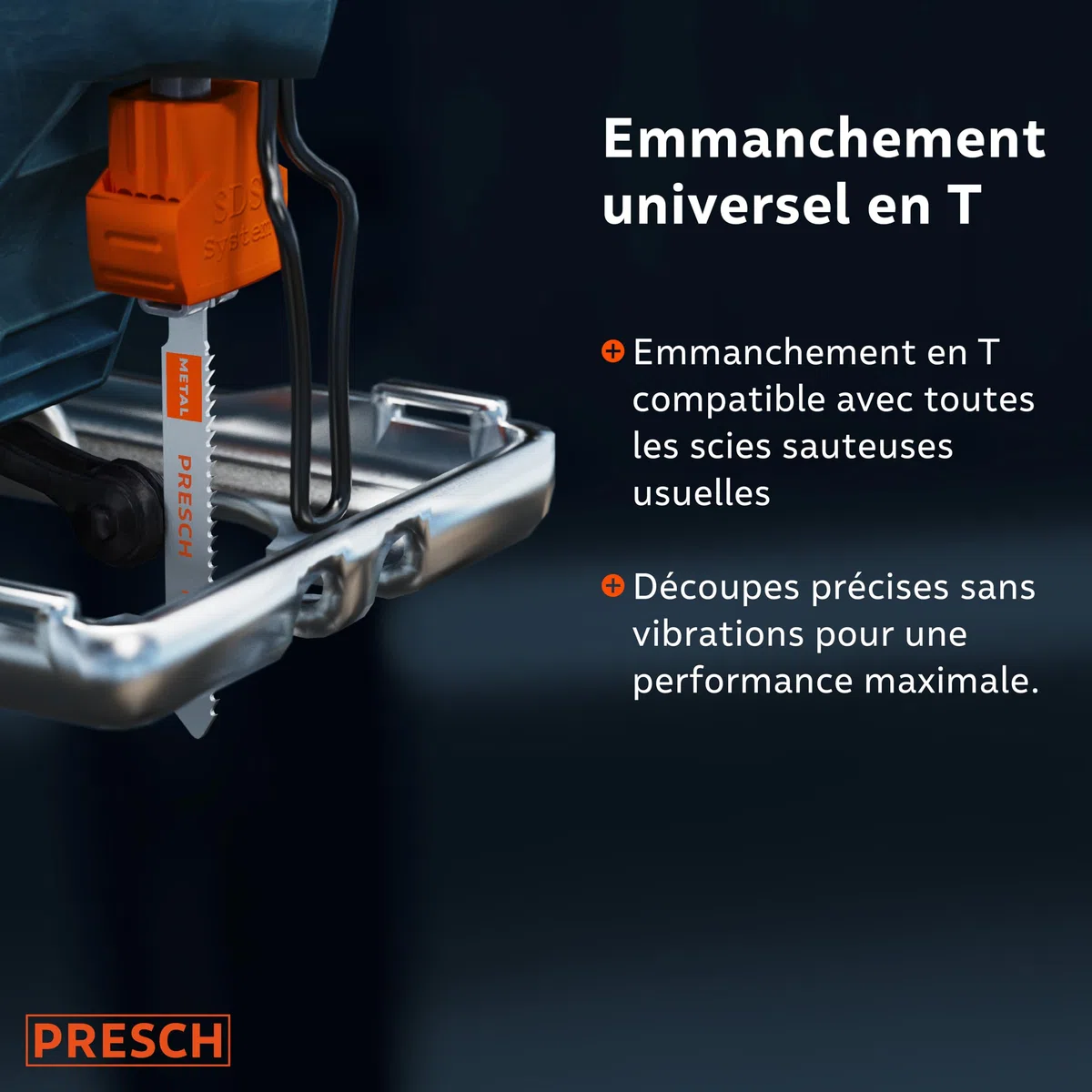 Presch Lames de scie sauteuse Métal 10 pièces - Découpes précises, tôles d'épaisseur moyenne (2,5-6 mm) - Lames haute longévité à emmanchement en T pour toutes scies sauteuses