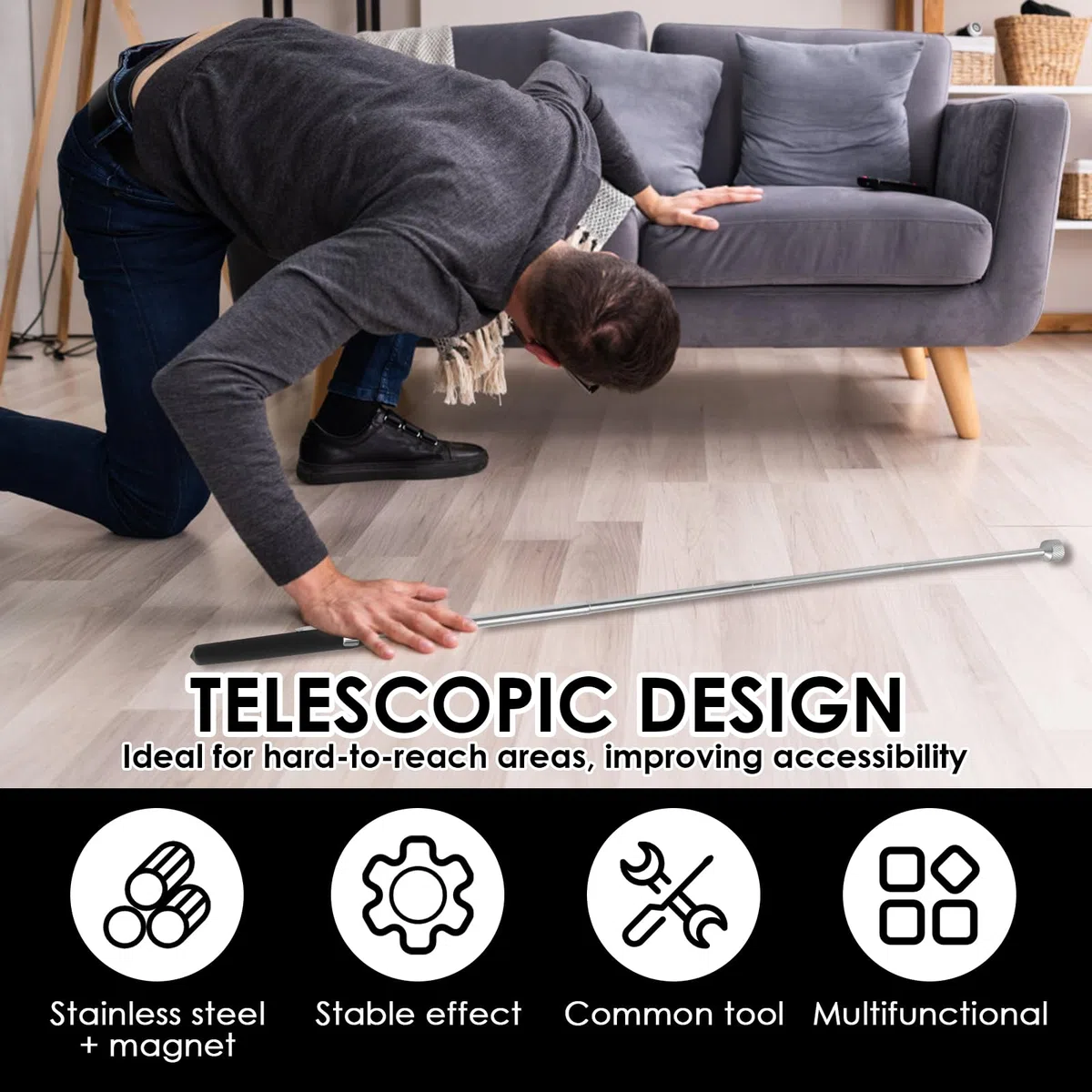 Lot de 8 Aimant Telescopique,Magnétiques Télescopiques,Ramassage Magnétique Flexible,Aimant Mecanique Auto pour Aufnahme de Pièces Métalliques Petites Pièces(1.5LB/3LB/10LB/15LB)