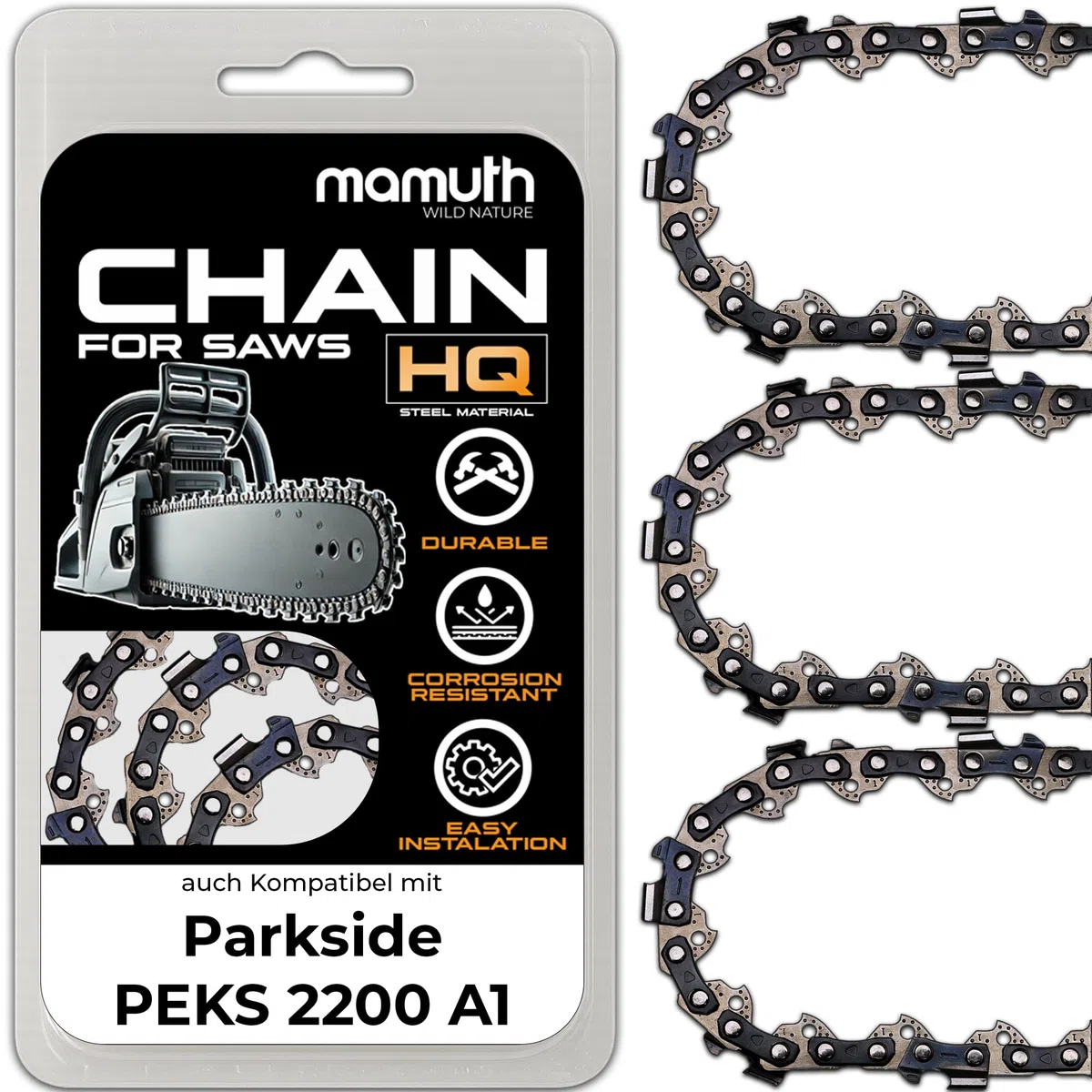Lot de 3 chaînes de tronçonneuse 40 cm 1,3 mm 3/8" 57 TG pour Parkside PEKS 2200 A1
