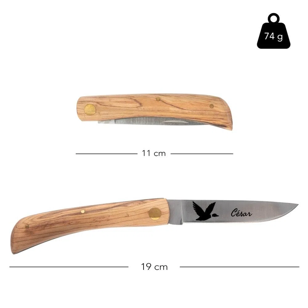 Couteau de poche avec manche en bois personnalisé – Lame acier avec gravure texte - Cadeau homme : Fête des pères, papa, papy, noel ou anniversaire
