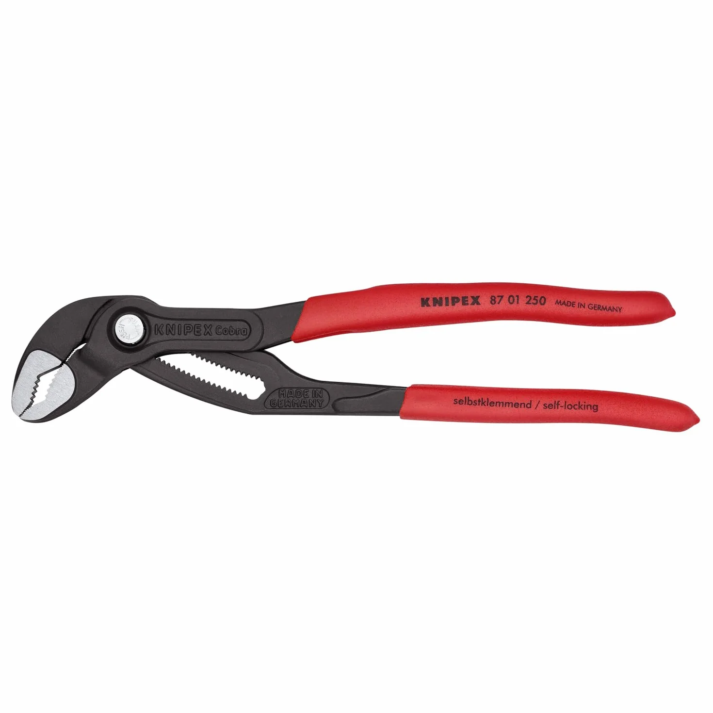 Knipex Cobra Pince multiprise, 250 mm, écrous jusqu'à 46 mm, tuyaux jusqu'à 50 mm, réglage fin par bouton pression, autobloquante, serrage, 87 01 250