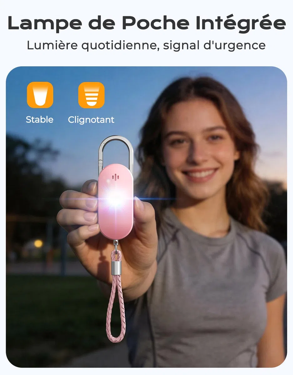 ISEYOU Alarme Personnelle Anti Agression, 130dB Porte-Clé Alarme avec Double Haut-Parleur, Flash LED Puissant et Avertisseur de Batterie Faible, Kit d'Auto-Défense pour Femmes/Enfants/Personnes âgées