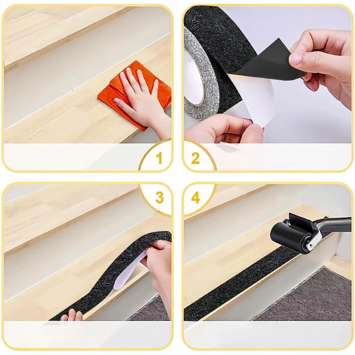 1 rouleau de ruban adhésif antidérapant de 5 cm x 5 m pour marches d'escalier, haute traction (noir)