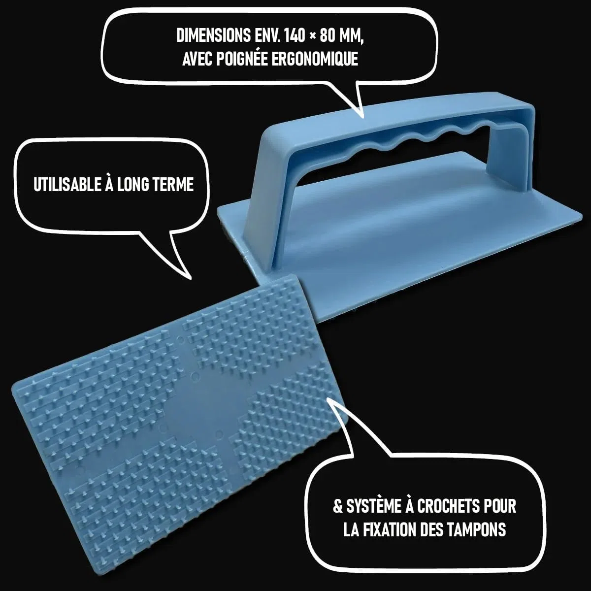 OLI-NATURA Padset avec support à main et 20 pads - Set complet pour l’application professionnelle d’huile sur bois - Pads de massage et polissage