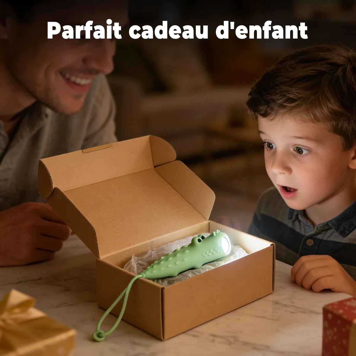 Lampe Torche Enfant LED Rechargeable USB-C, Lampe de Poche Enfant Crocodile avec Dragonne, Petite Lampe Torche Silicone Dès 3 Ans, Lampe Camping Enfant Cadeau